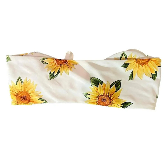 Zaful Tie-Front Sunflower Print Bandeau Strapless Bikini Top Size US 4 - Picture 3 of 3